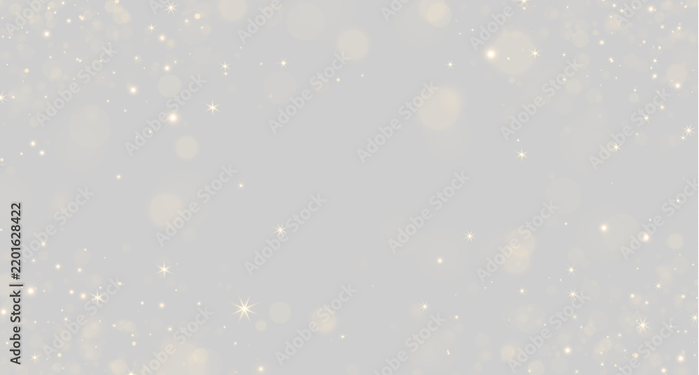 Fototapeta premium A dark background filled with glowing golden light particles scattered evenly. Soft bokeh circles blend with small twinkling star shapes in varied sizes.