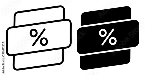 percent symbol on two stylized cards icon set vector illustration on transparent background