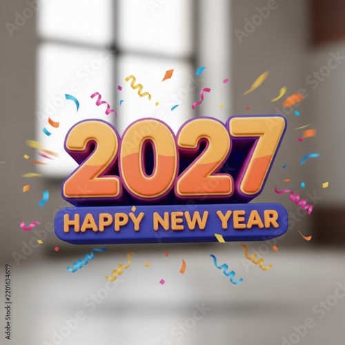 Happy New Year 2027 celebration with confetti