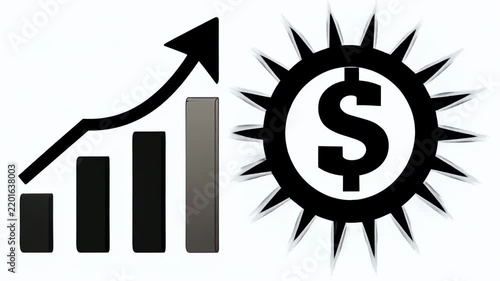 Growing financial chart and sun dollar symbol with upward trend in bright studio lighting