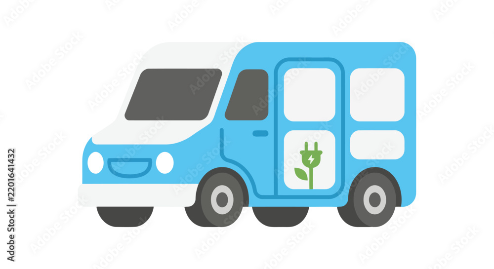 Fototapeta premium Electric vehicle with a plant growing from an electrical plug flat vector illustration