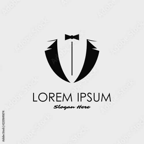 Tuxedo Suit Logo Template with Bow Tie For Men's Fashion.