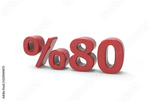 Red 80 Percent Discount Sign on Transparent Background PNG 3D Render. Stock image.