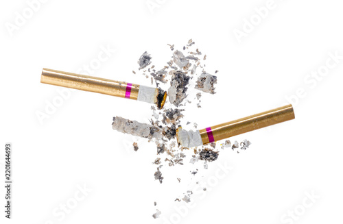 Canvastavla Cigarettes breaking apart with ash flying in several directions