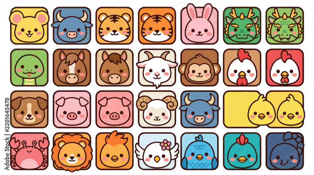 Obraz premium Cute animal faces icons set