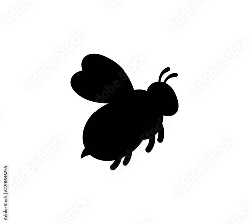 Black silhouette flying bee icon with antennae and wings isolated on transparent background.