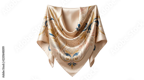 Silk neck scarf with a lightweight square shape, smooth lustrous silk fabric and finely finished edges, featuring an elegant flowing fashion accessory design with a subtle generic pattern.