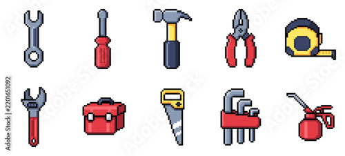 Cute Pixel Basic Hand Tools Set, Essential Workshop Equipment Collection