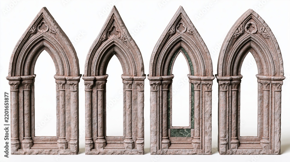 Fototapeta premium The Gothic arches: four ancient stone windows framed by columns