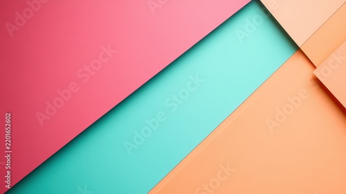 Abstract geometric background with layered paper sheets in vibrant pink turquoise and peach colors