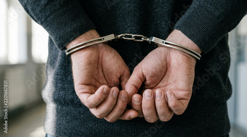 Criminal Justice: Person Handcuffed Behind Back, Crime Arrest Concept