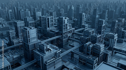 Urban skyline showcasing dense city infrastructure with high-rise buildings and grid-like streets