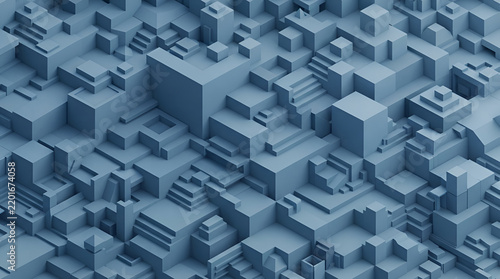 Abstract geometric cubes background with three-dimensional block structures in cool blue tones for digital design