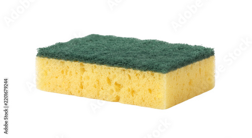 Yellow and green kitchen cleaning sponge on transparent background