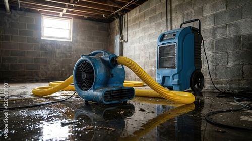 Professional water damage restoration equipment used for indoor flood cleanup process.