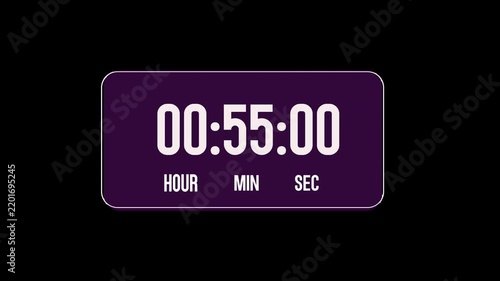 1 Hour Digital Countdown Timer Screen with Hour Minute and Second Display