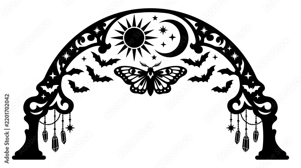 Fototapeta premium Celestial Moth and Moon Archway Decorative Vector Design