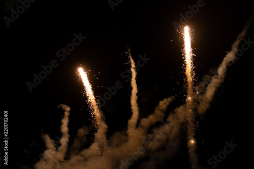 Fireworks Bursting in Dark Night Sky, Elegant Celebration and Festive Background