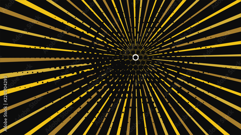 Obraz premium Glowing black and gold sunburst light rays vector background.
