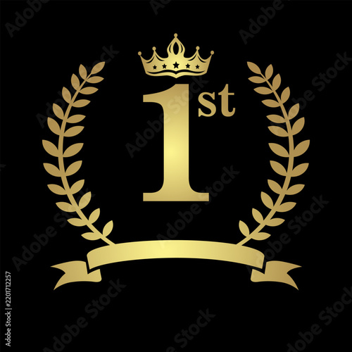 A golden laurel wreath with the text 1st in the center.  The overall an or achievement symbol