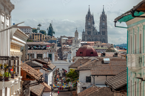 Panoramic View of Quito's Historic Center with the Basilica of the National Vow