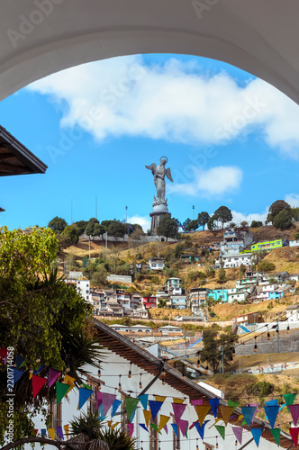 Virgen del Panecillo View from Arch of the Queen in Quito, Ecuador