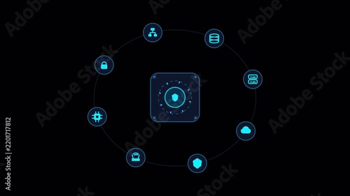 Cybersecurity system scanning with warning alerts on transparent background. 4K alpha channel