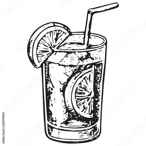 Citrus Highball Cocktail with Lime Garnish and Straw