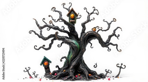 Creepy antique bronze tree illustration with eerie details for dark fantasy branding and editorial use