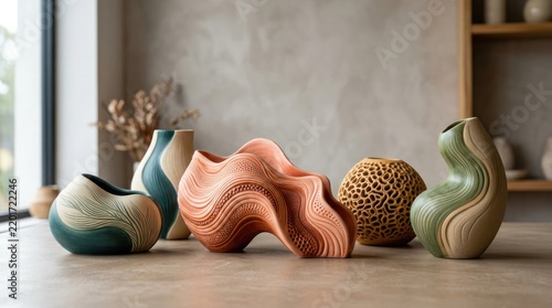 Decorative ceramic vases collection with organic shapes