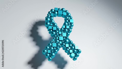Geometric shapes of block and spheres combine to form a teal ribbon with silhouette showcases elegance and design