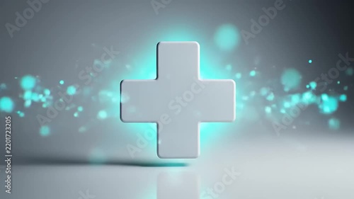 Minimal medical cross icon with teal accent glow, shows simple design with a glow effect
