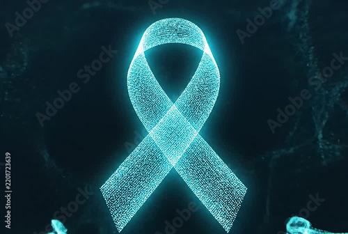 Light particles form a teal ribbon shape in a continuous flow, creating a smooth and engaging visual effect