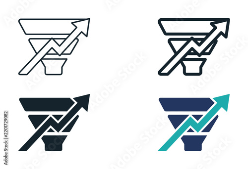 Startup growth funnel and conversion optimization vector icon collection for user acquisition, pirate metrics AARRR, and sales pipeline