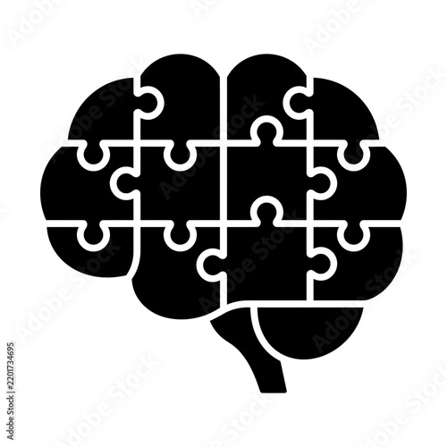 brain formed by puzzle pieces glyph icon
