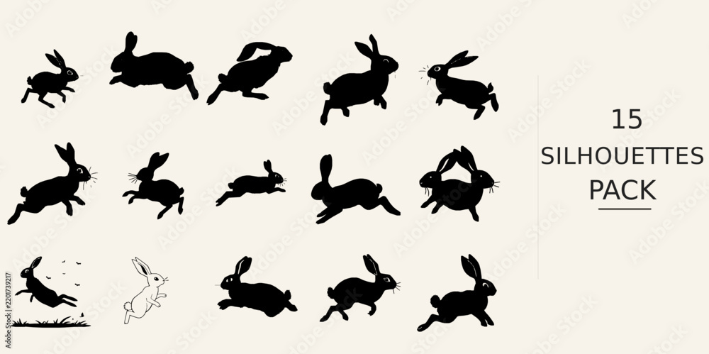 Fototapeta premium Rabbit Hopping Silhouette - Simplified Form Smooth Silhouette Outline Black Vector Clipart on White Background