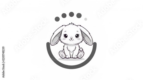 Cute cartoon bunny sitting inside a rotating loading circle bar on a white background