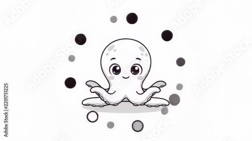 Cute octopus juggling circles on a white background