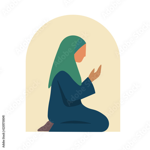 Canvastavla Muslim woman in hijab sitting and praying in Dua pose inside an Islamic arch win