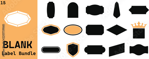 Collection of blank label silhouettes in various shapes and a peach background badge banner black branding capsule chevron corporate crest design diamond emblem framework graphic