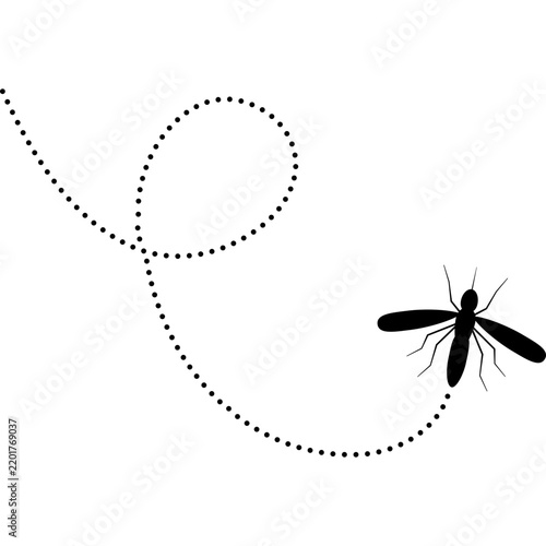 Mosquito flying on dotted route.