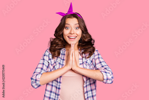 Obraz na płótnie Portrait of nice cheerful cheery cool winsome delicate sweet lovely attractive a