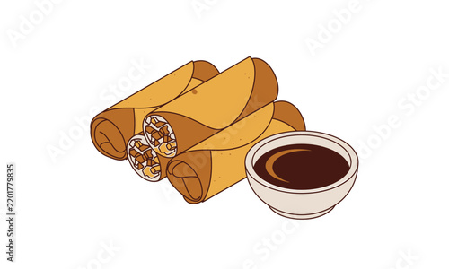Crispy spring rolls with dipping sauce illustration