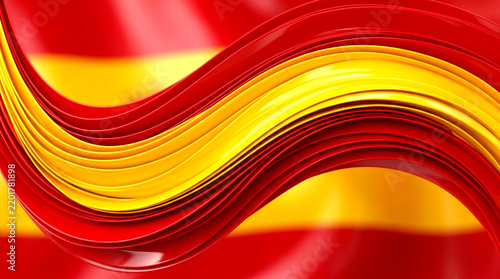 Abstract red and yellow 3d glossy waves in spanish flag colors