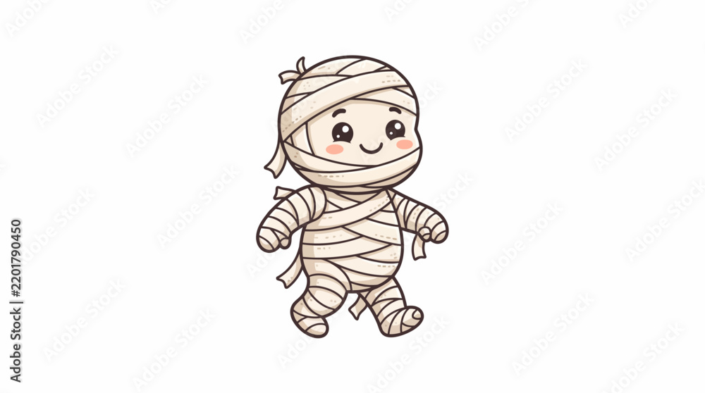 Fototapeta premium Cute Cartoon Mummy Character with Bandages and Friendly Expression.