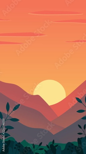 Mobile vertical animated sunset mountain loop for social media stories