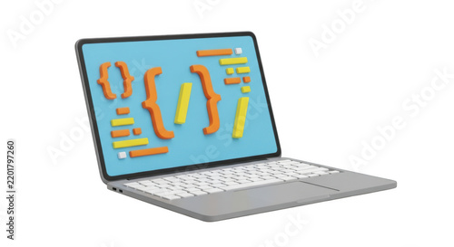 Pixel art laptop with code screen isolated on transparent background