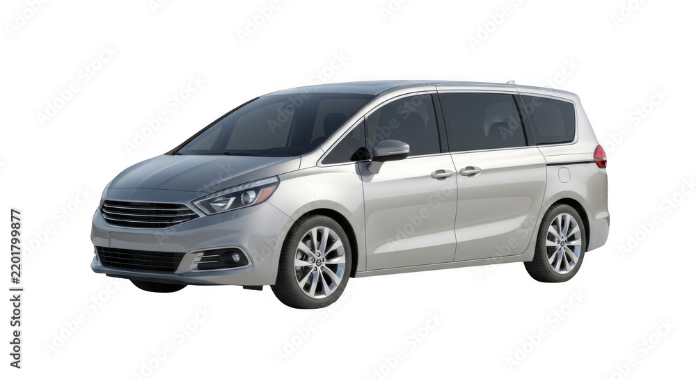 Obraz premium Silver minivan car on the road isolated on transparent background