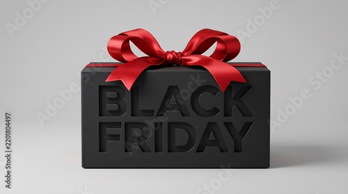 Black Friday gift box with red ribbon for sales and promotions