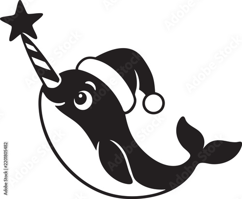 Cute Christmas Narwhal With Santa Hat and Star Ornament Vector Design